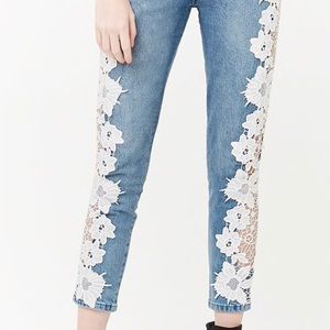 Lace high rise jeans